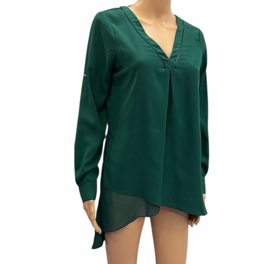 White House Black Market Green High Low Asymmetrical Blouse Womens Size 2